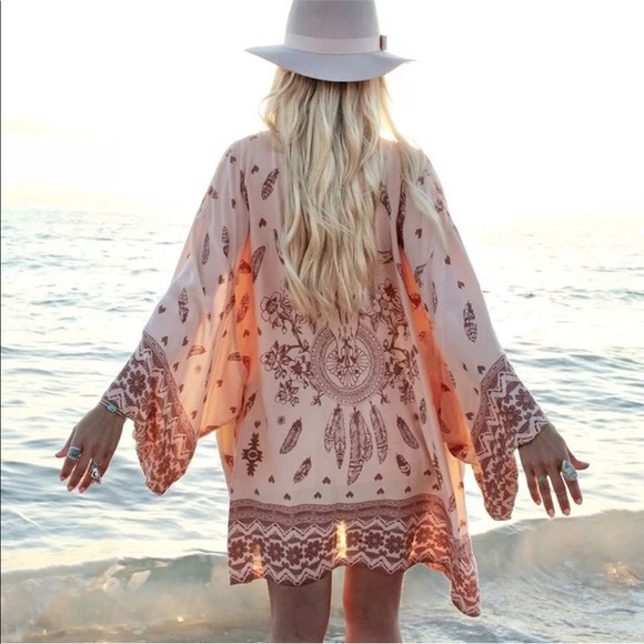 Other - Blush feather kimono/ beach cover NWT